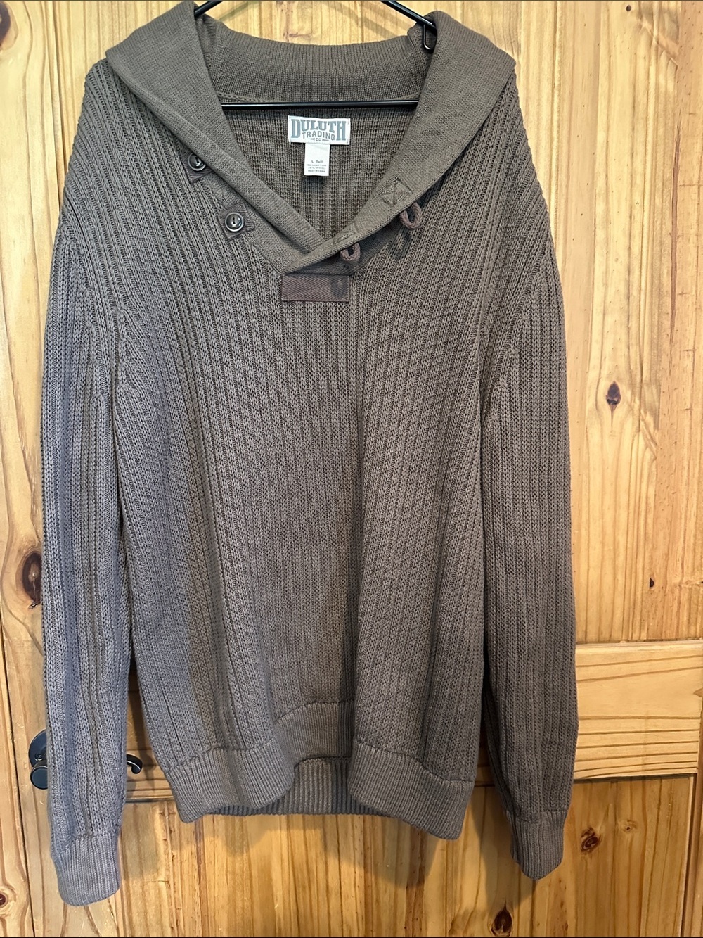 Duluth Trading Co Brown V-Neck Shawl Pullover Sweater